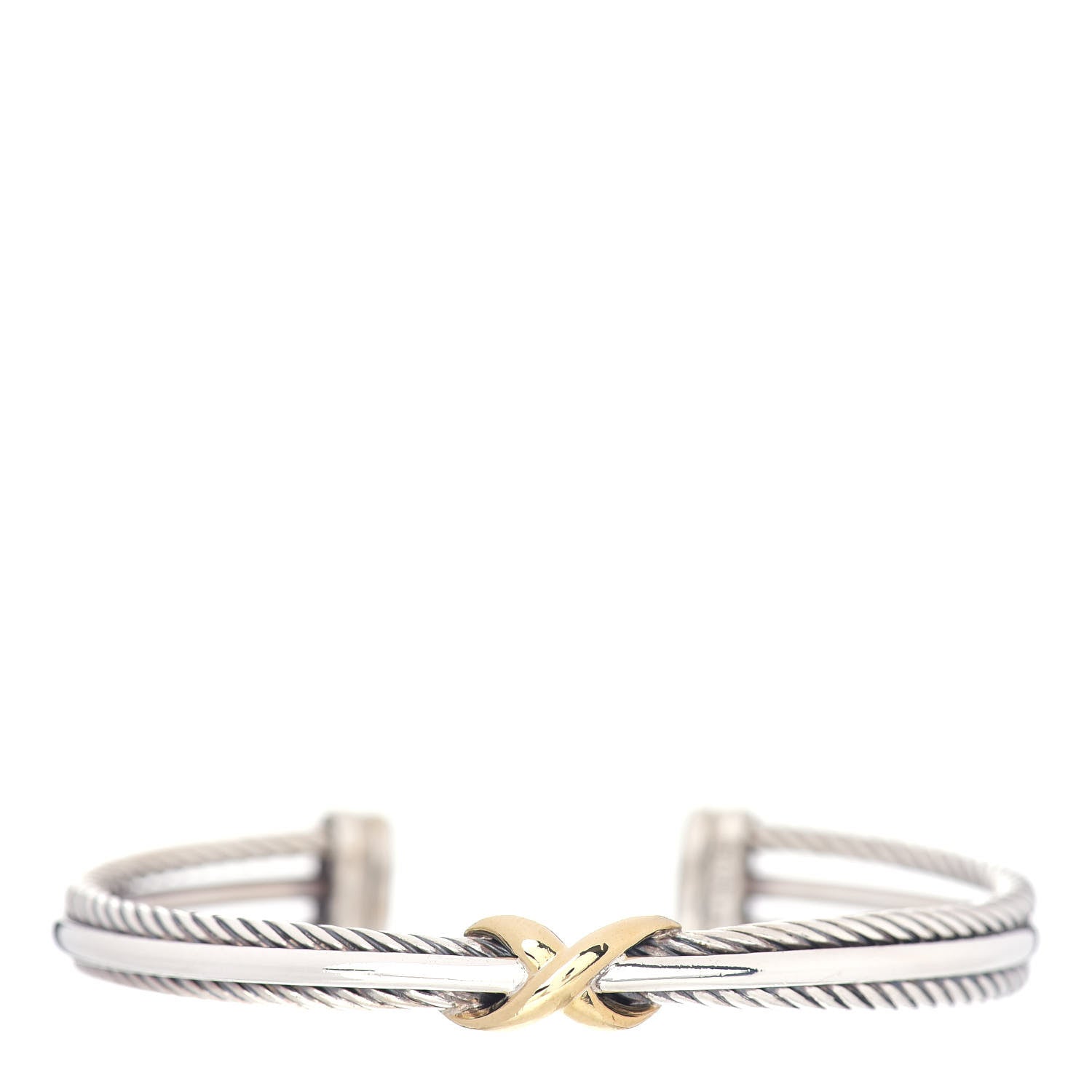 David Yurman Sterling Silver 18K Yellow Gold 7mm Crossover X Bracelet 1 of 4