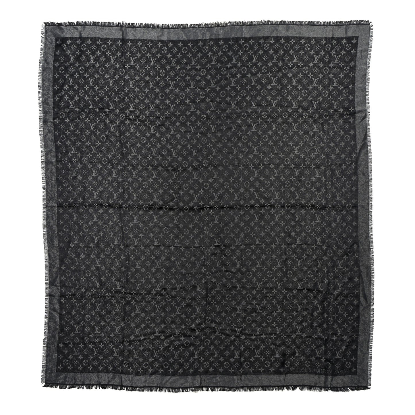 Silk Lurex Wool Monogram Shine Shawl Black