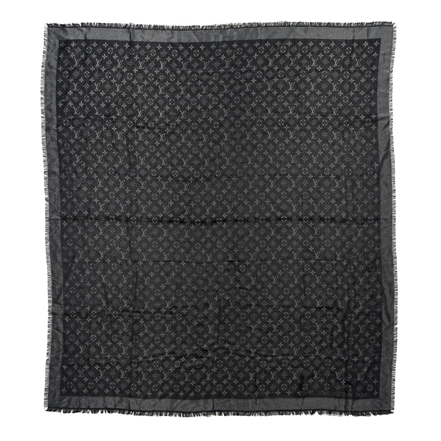 Louis Vuitton Silk Lurex Wool Monogram Shine Shawl Black 1 of 4