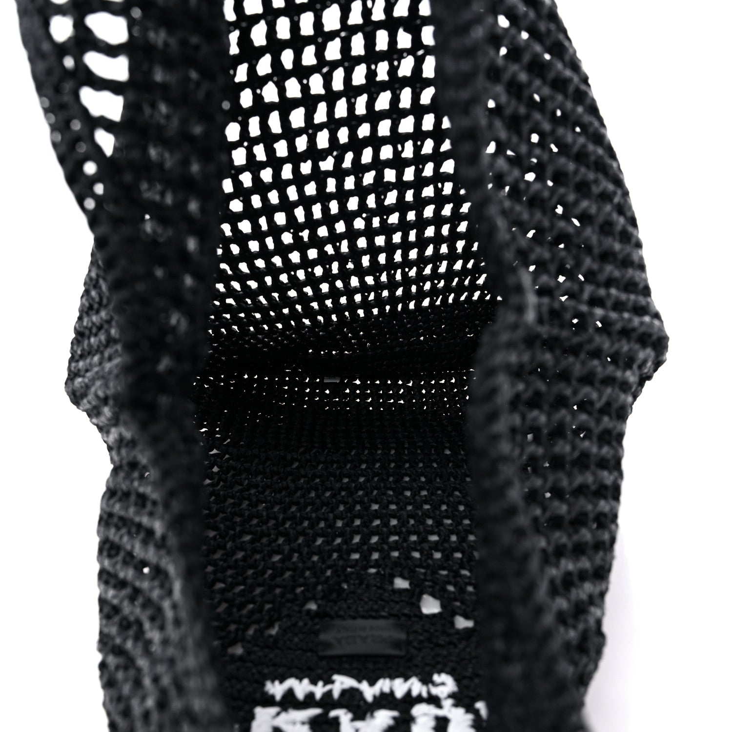 Prada Yarn Raffia Effect Crochet Logo Embroidered Shopping Tote Bag Black 5 of 8