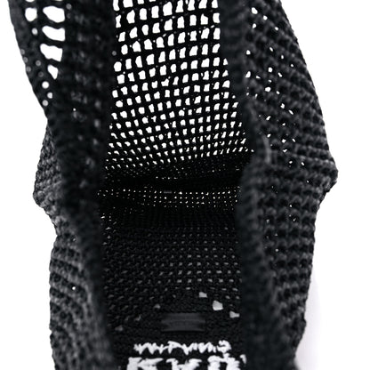 Prada Yarn Raffia Effect Crochet Logo Embroidered Shopping Tote Bag Black 5 of 8