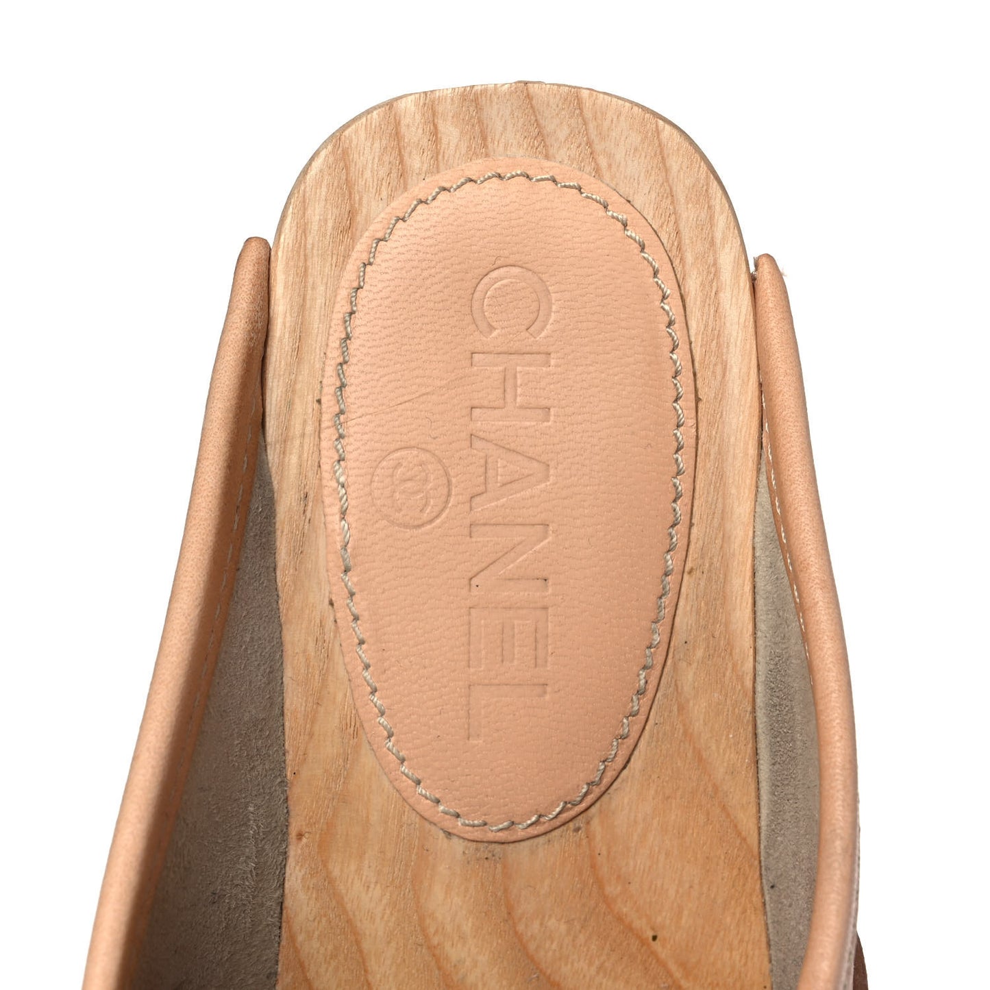 Calfskin Cut Out CC Turn Lock Clogs 39 Beige