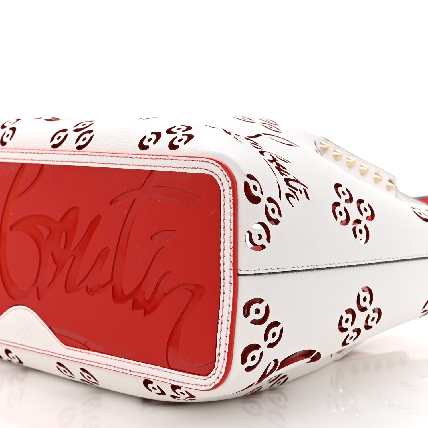 Christian Louboutin Calfskin Loubinthesky Small Perforated Cabarock Spikes Tote Snow 9 of 9