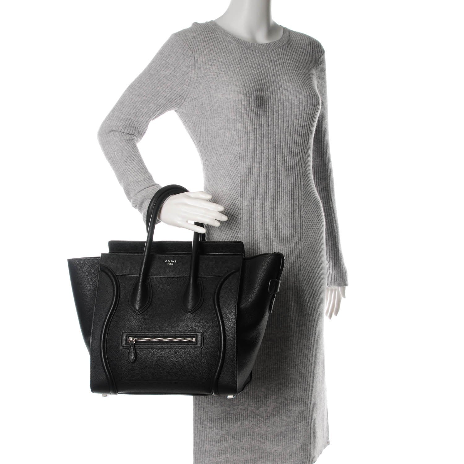 Celine Drummed Calfskin Mini Luggage Black 2 of 7