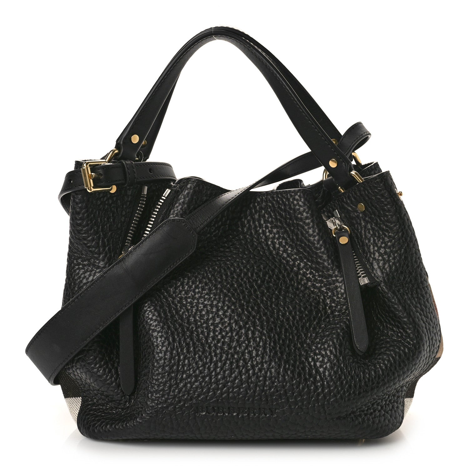 Burberry Grainy Calfskin House Check Small Maidstone Black 1 of 8