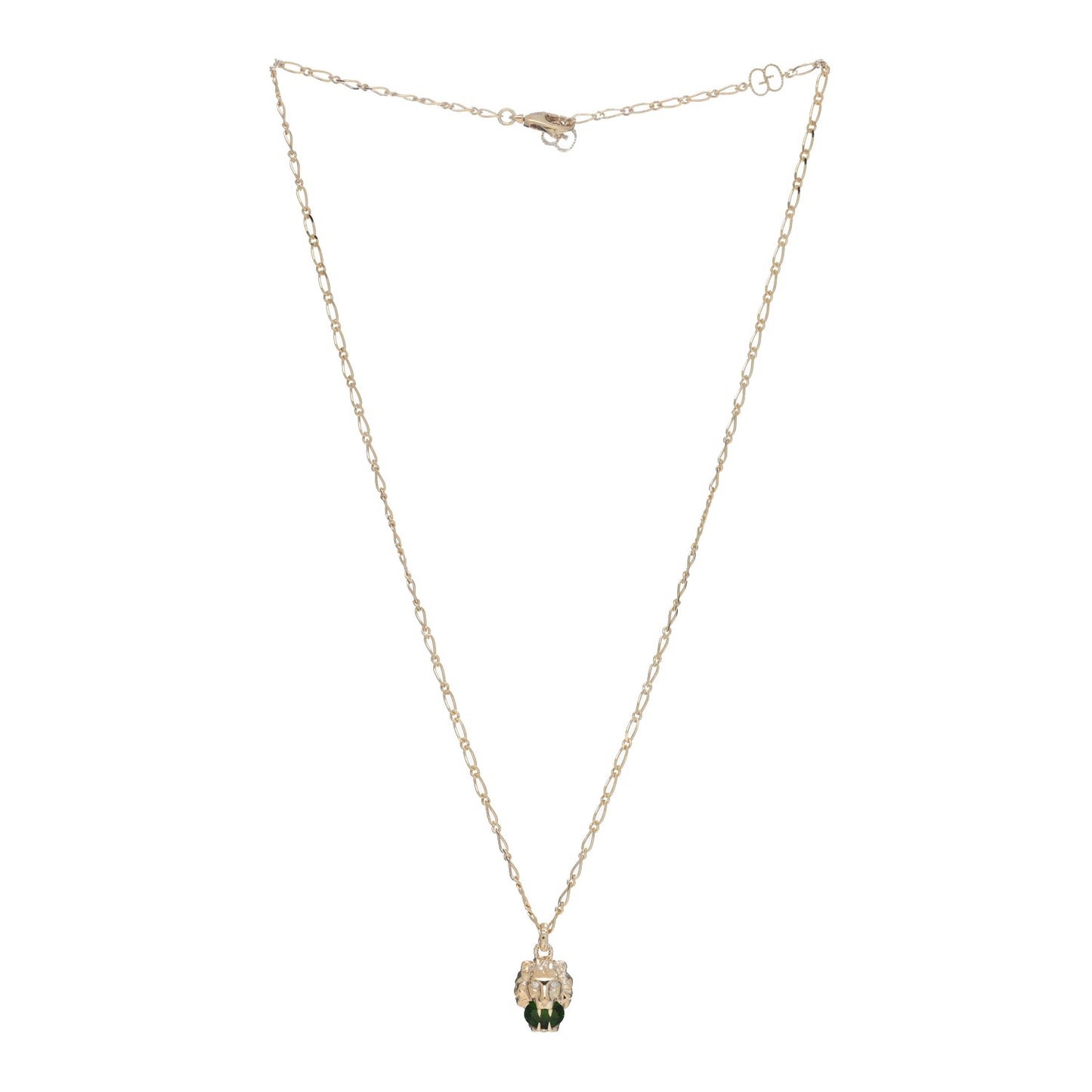 18K Yellow Gold Diamond Chrome Diopside Lion Head Necklace