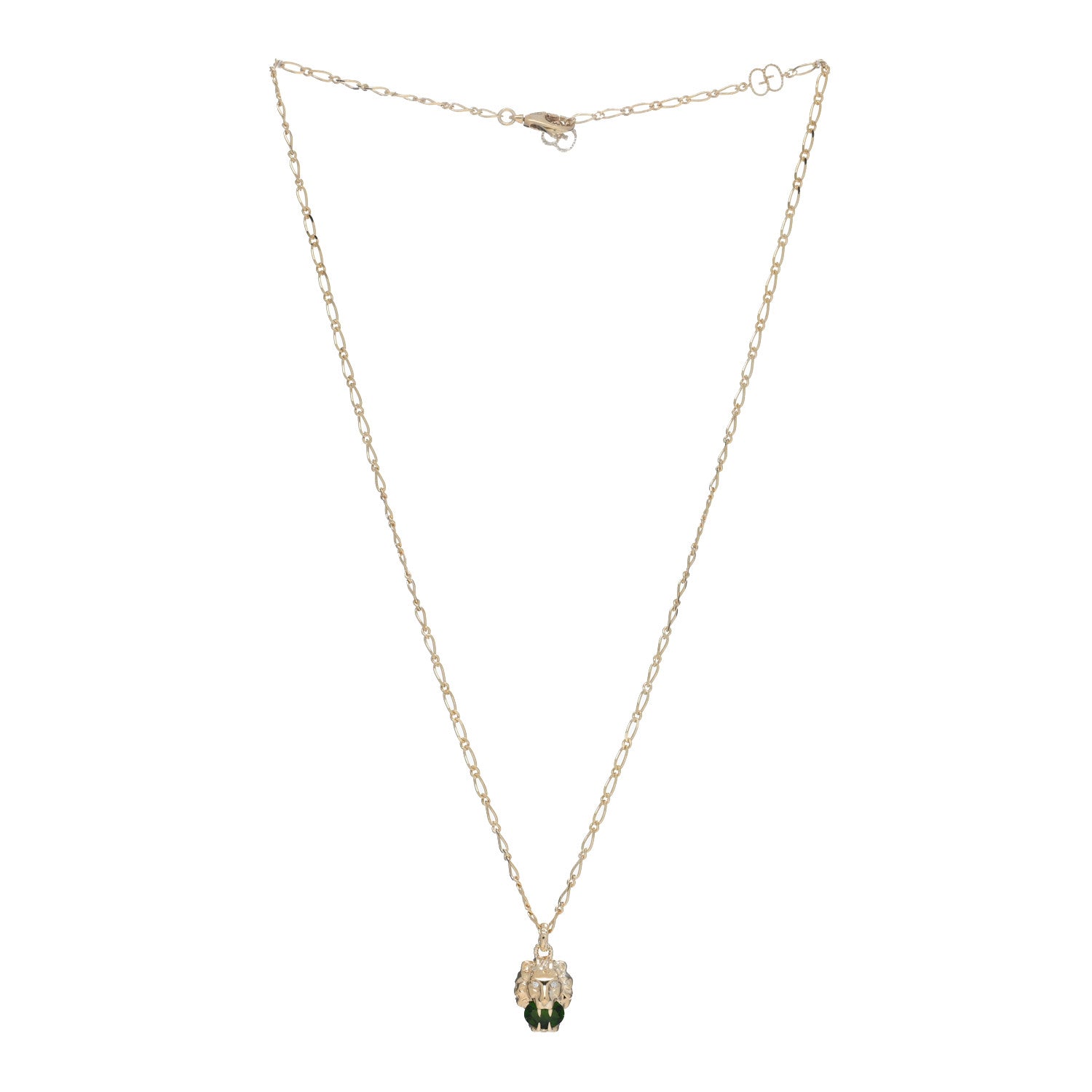 Gucci 18K Yellow Gold Diamond Chrome Diopside Lion Head Necklace 2 of 4