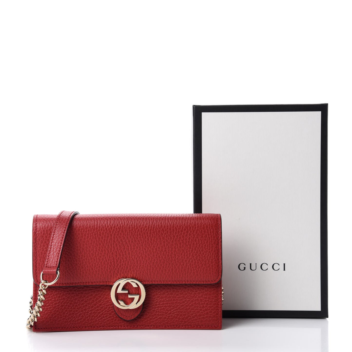Dollar Calfskin Interlocking G Chain Wallet Red