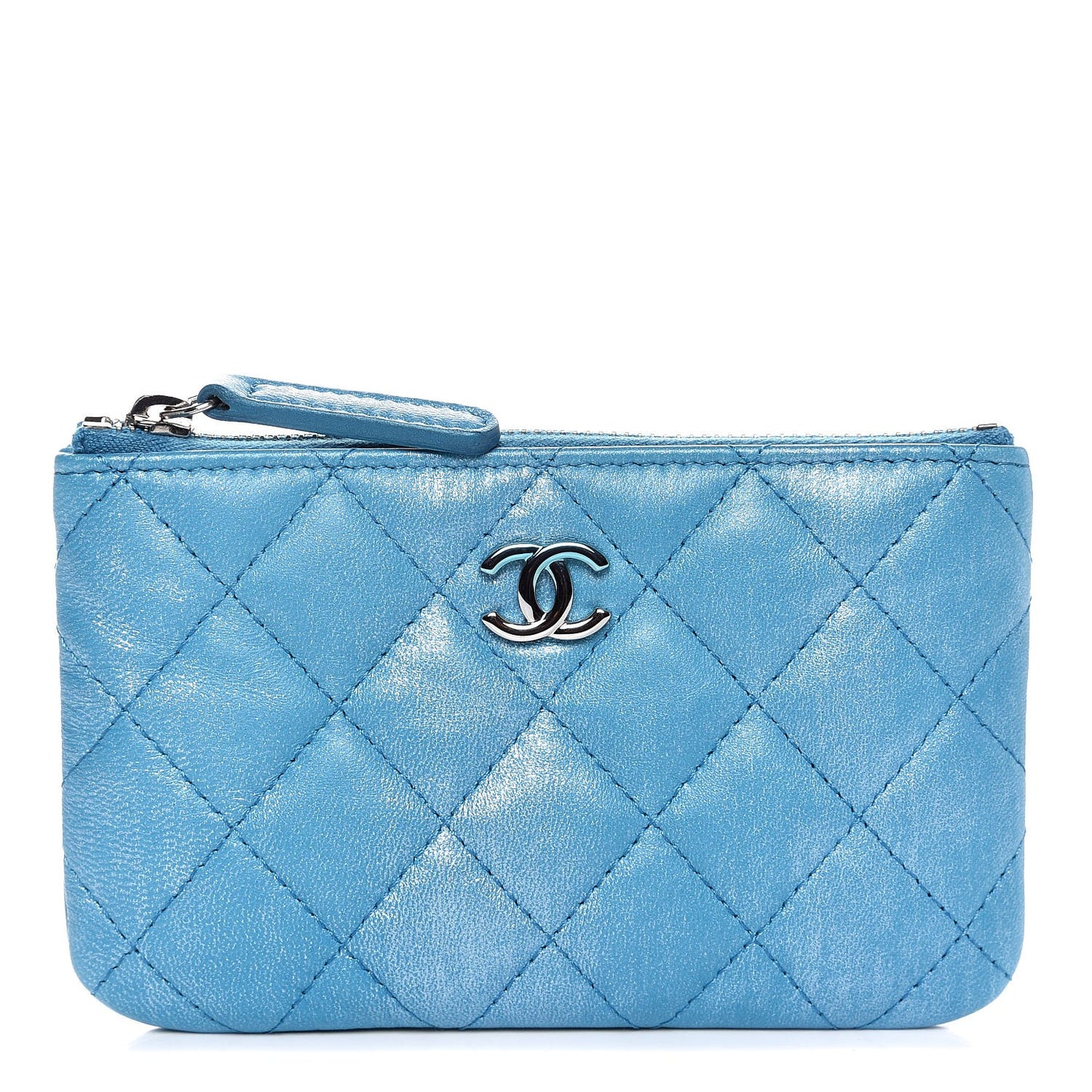 Metallic Lambskin Small Cosmetic Case Turquoise