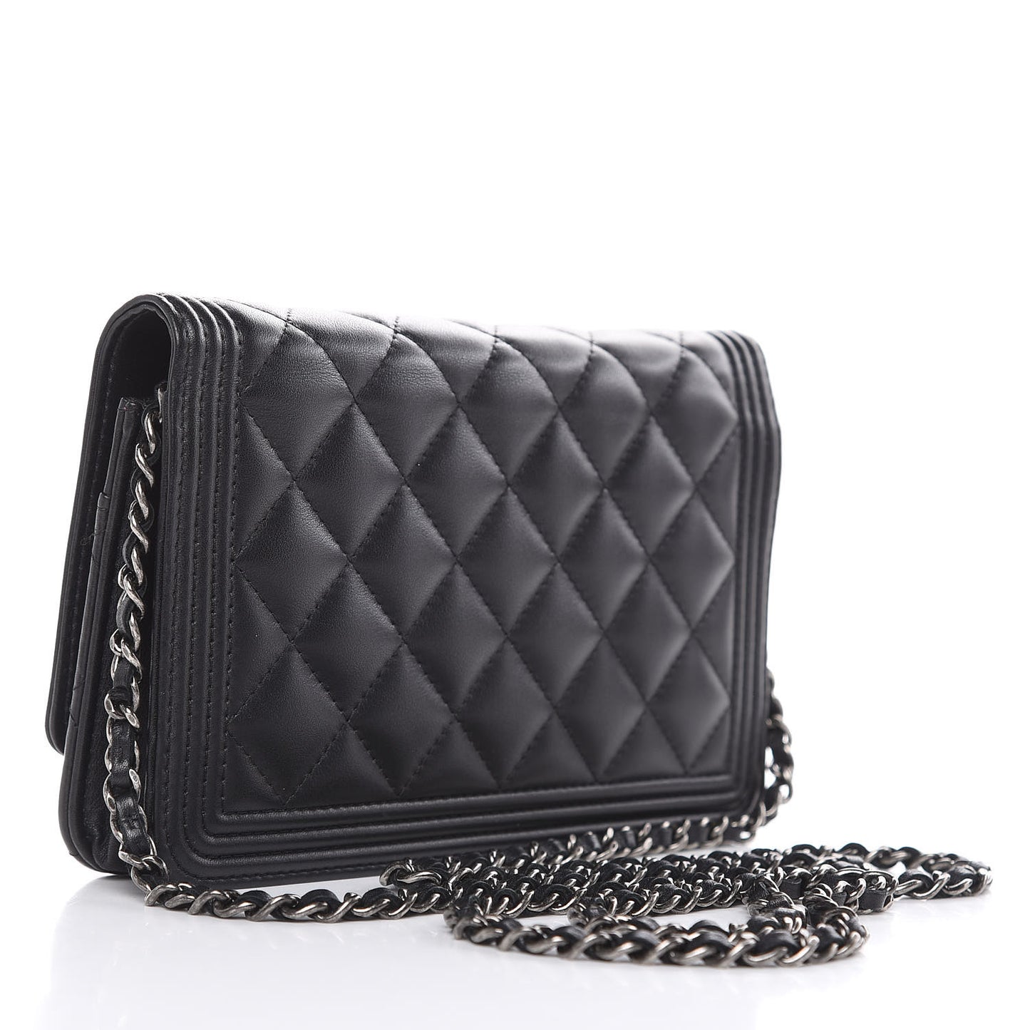 Lambskin Quilted Boy Wallet On Chain WOC Black
