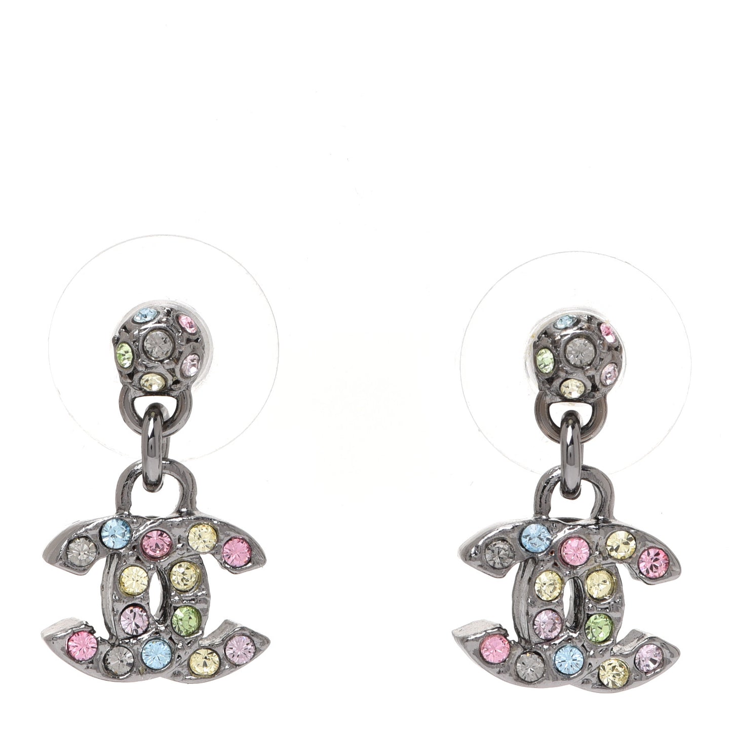 Crystal CC Drop Earrings Silver Multicolor