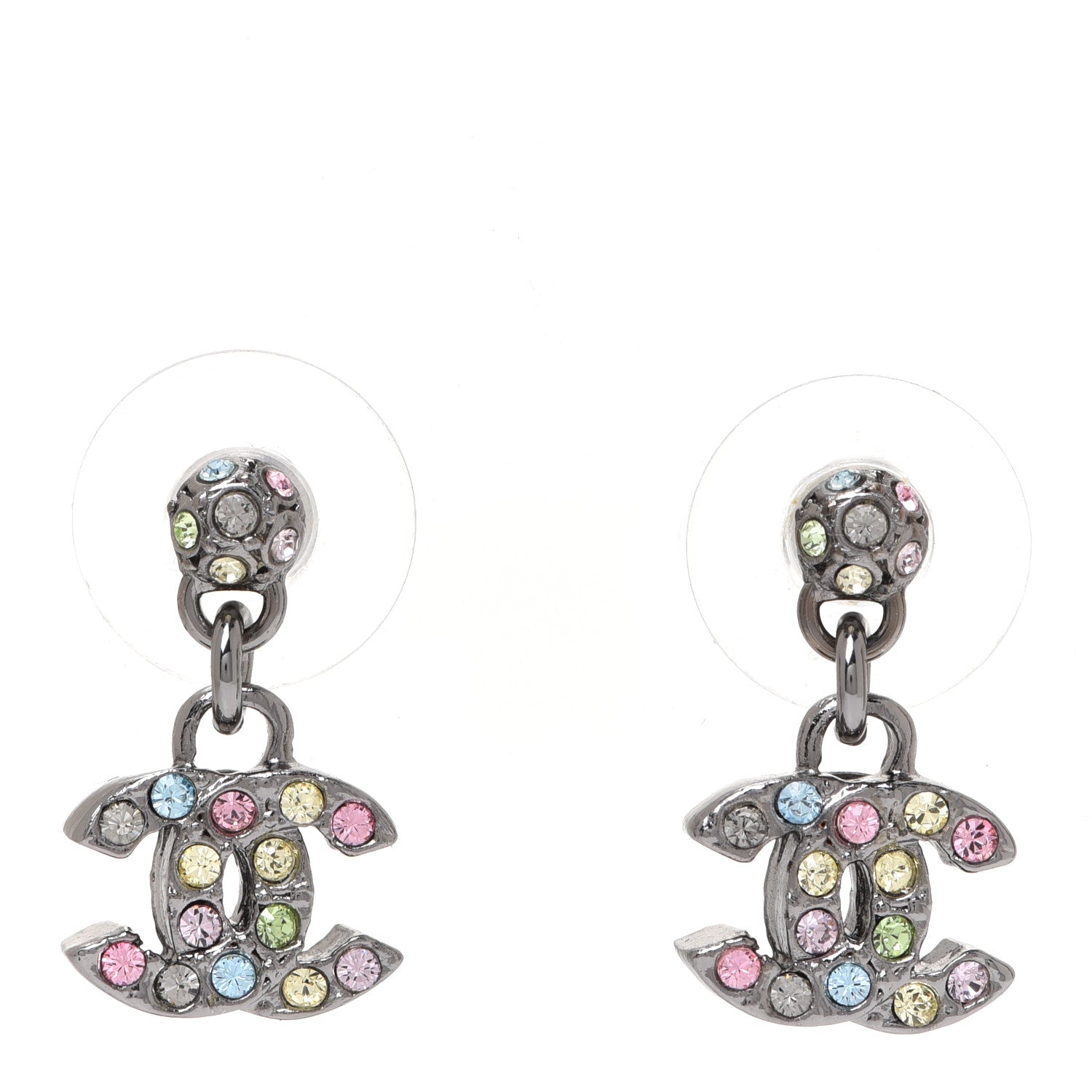 Chanel Crystal CC Drop Earrings Silver Multicolor 1 of 5
