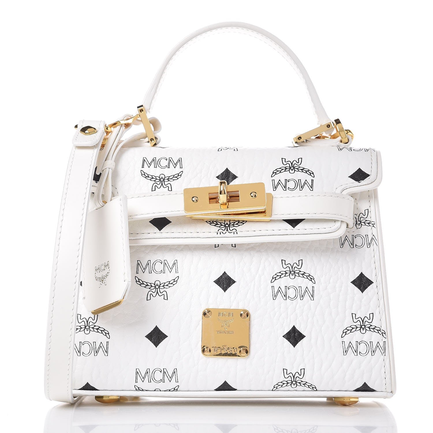 MCM Visetos Mini Heritage Top Handle Satchel White 1 of 8
