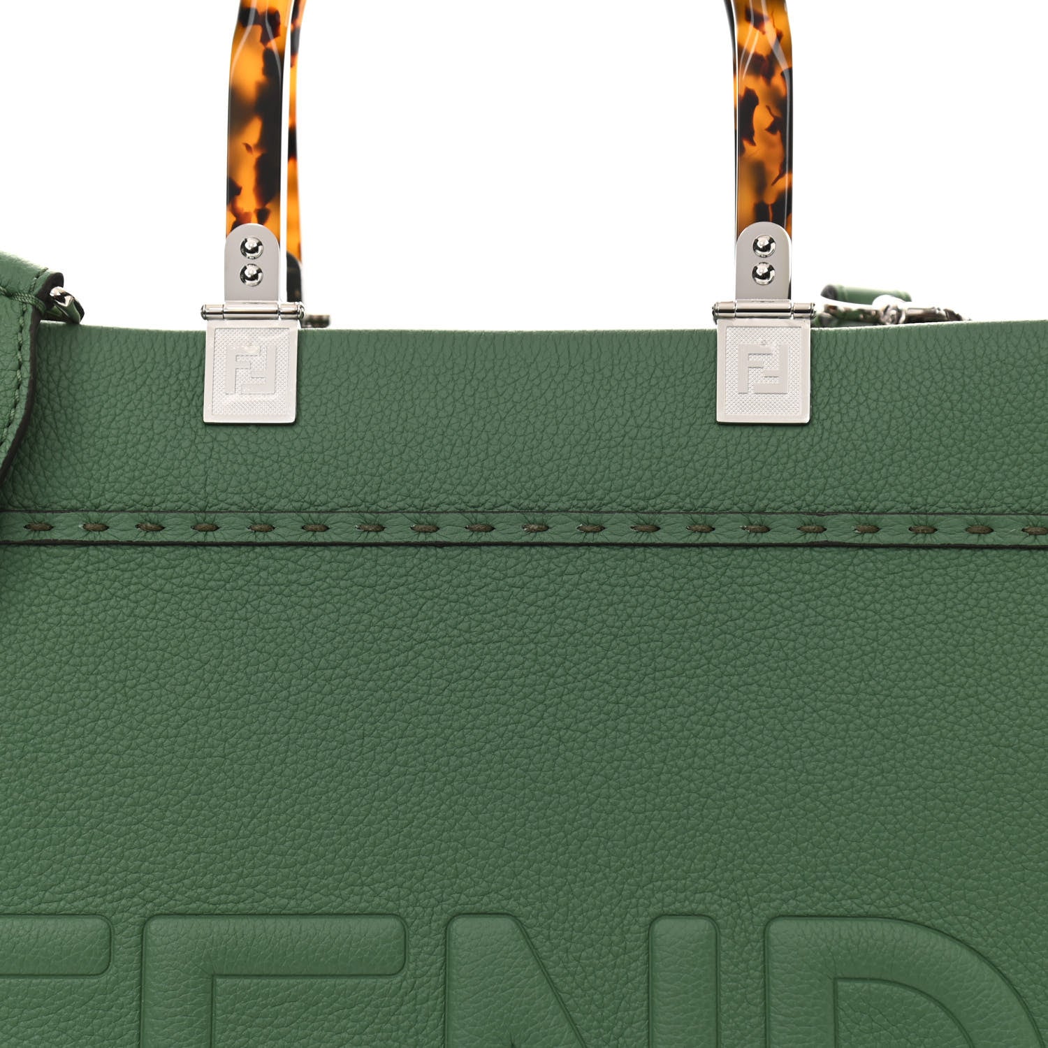 Fendi Vitello Cher Plexiglass Logo Debossed Medium Fendi Sunshine Shopper Tote Verde Islanda 8 of 10