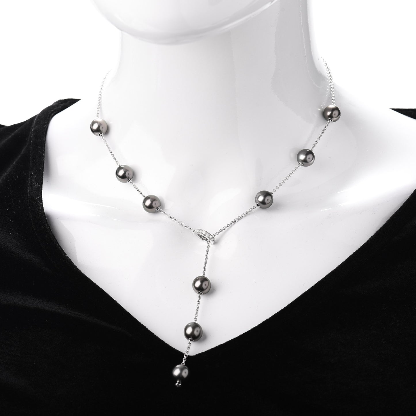 18K White Gold Diamond Grey South Sea Pearl 8mm Pearls In Motion Necklace