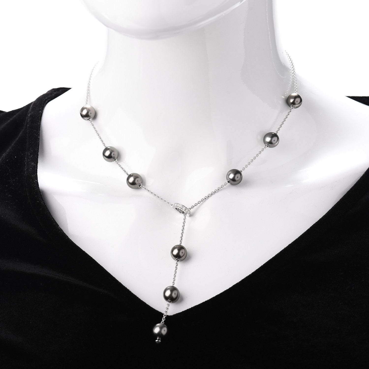 Mikimoto 18K White Gold Diamond Grey South Sea Pearl 8mm Pearls In Motion Necklace 2 of 4