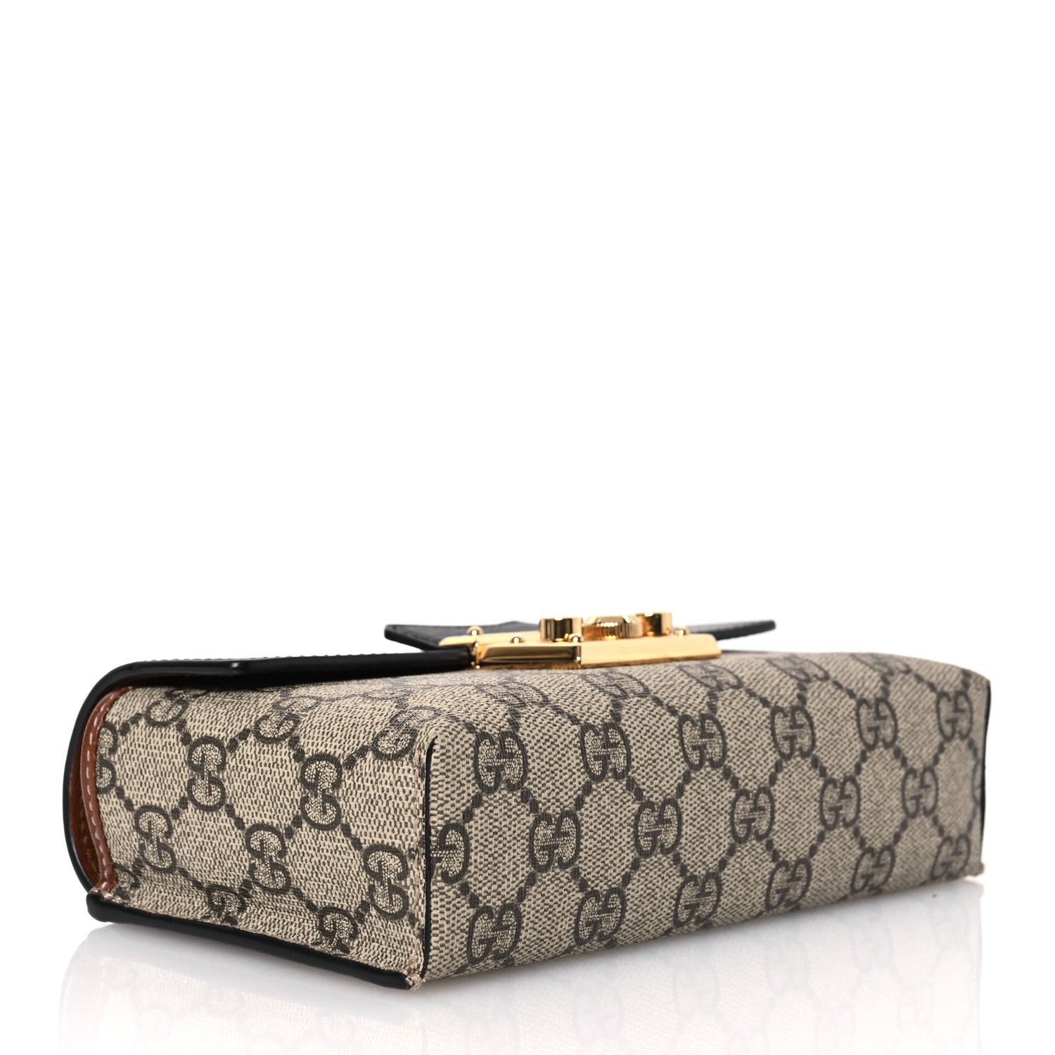 Gucci GG Supreme Monogram Calfskin Mini Padlock Top Handle Shoulder Bag Beige Black Cuir 4 of 12