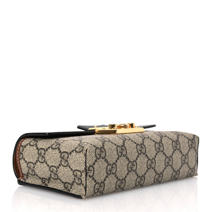 Gucci GG Supreme Monogram Calfskin Mini Padlock Top Handle Shoulder Bag Beige Black Cuir 4 of 12