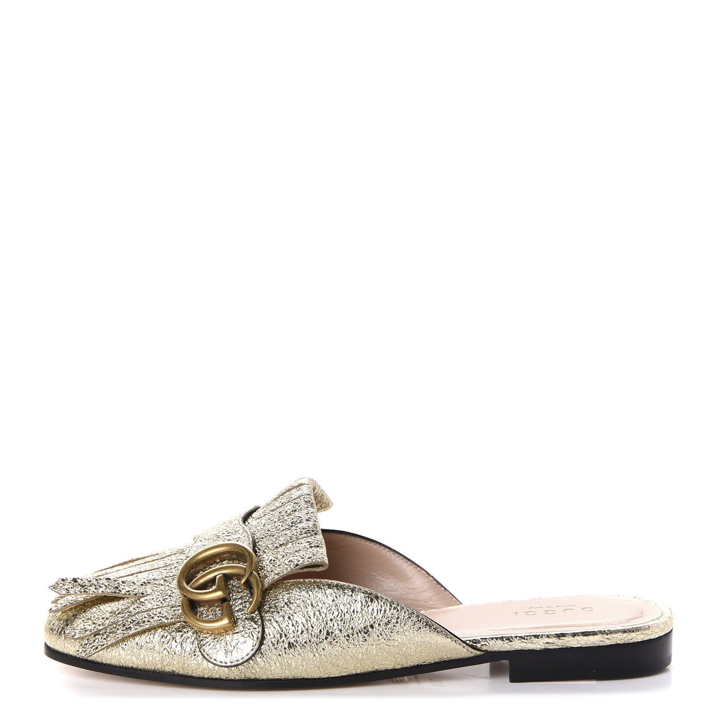 Galassia Womens GG Marmont Fringe Slippers 35.5 Platino