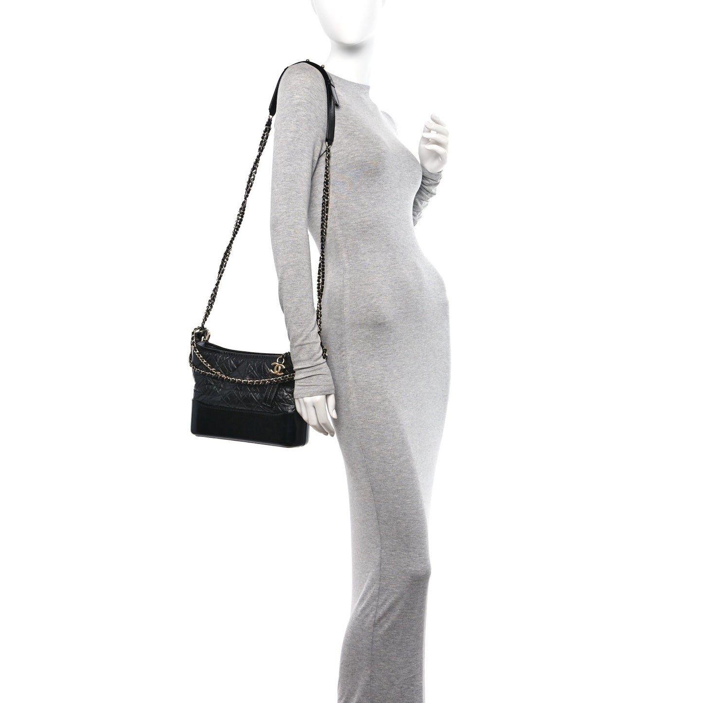 Aged Calfskin Quilted Medium Gabrielle Logo Hobo Black