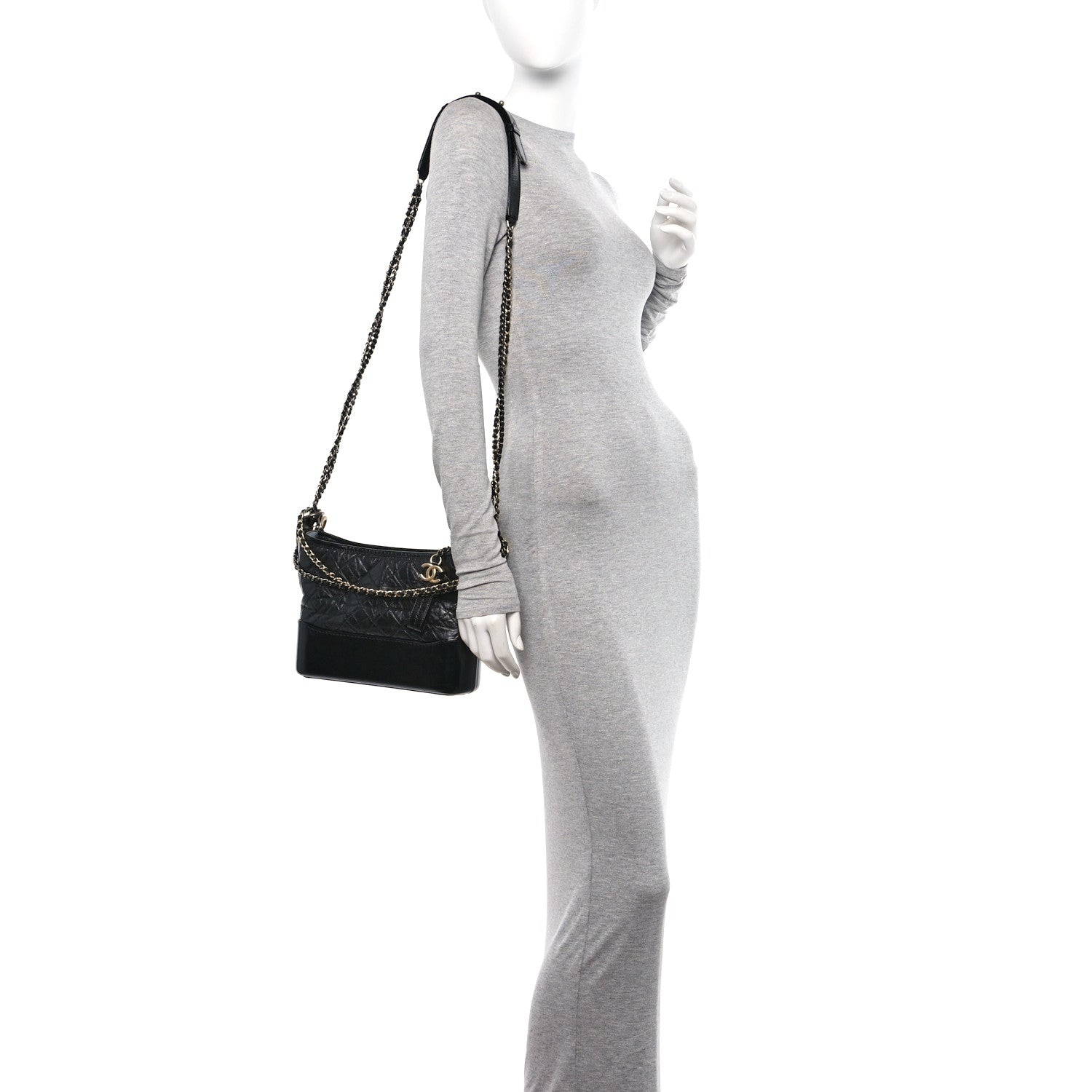 Chanel Aged Calfskin Quilted Medium Gabrielle Logo Hobo Black 2 of 11