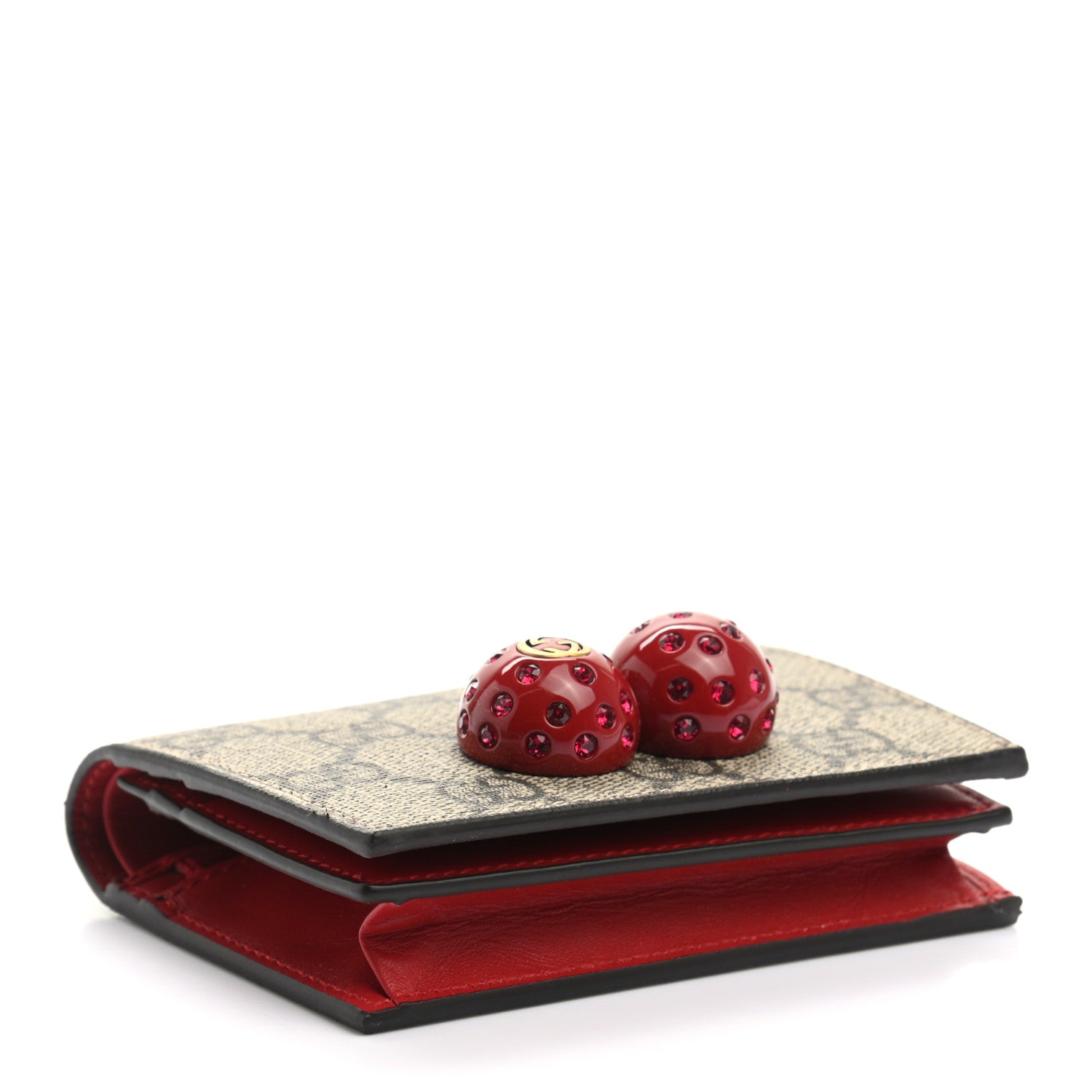 Gucci GG Supreme Monogram Cherry Embellished Card Case Wallet Hibiscus Red 4 of 8