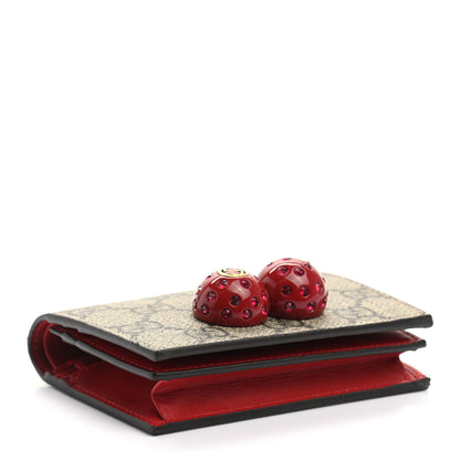 Gucci GG Supreme Monogram Cherry Embellished Card Case Wallet Hibiscus Red 4 of 8