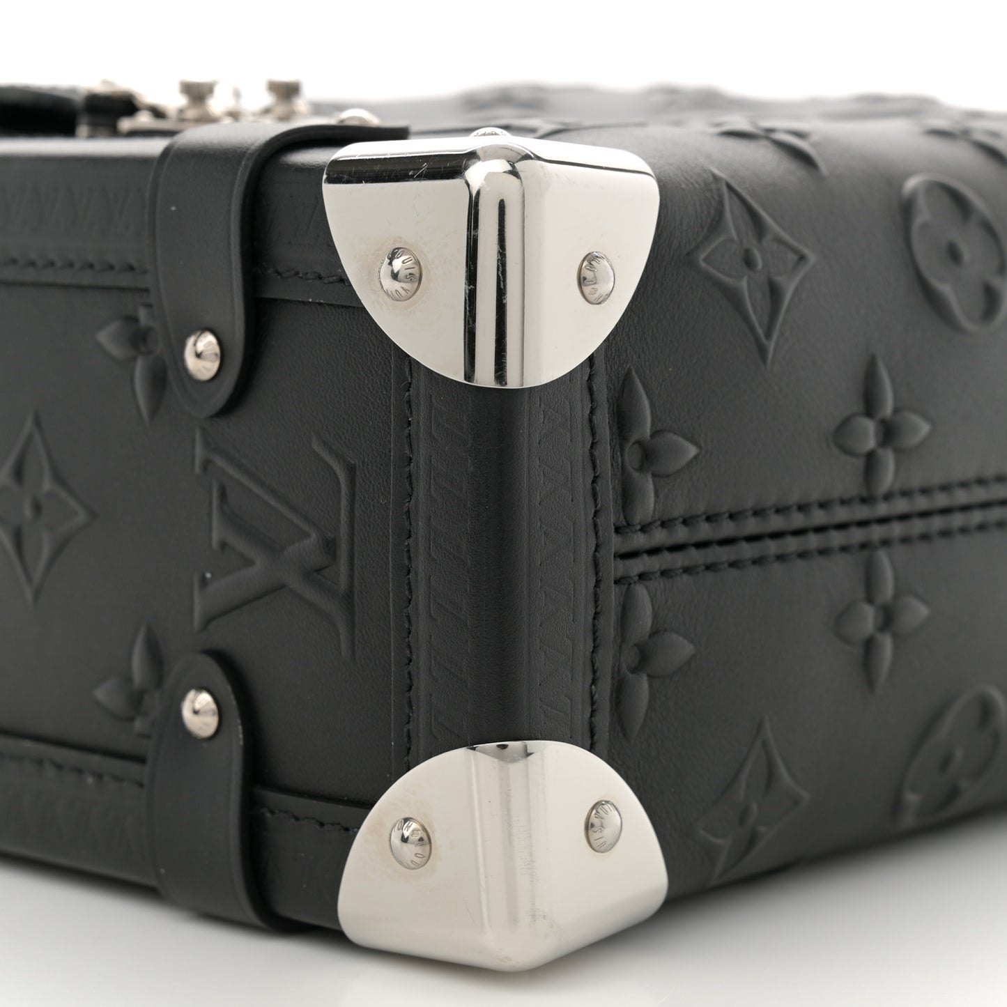 Calfskin Debossed Monogram Side Trunk Black