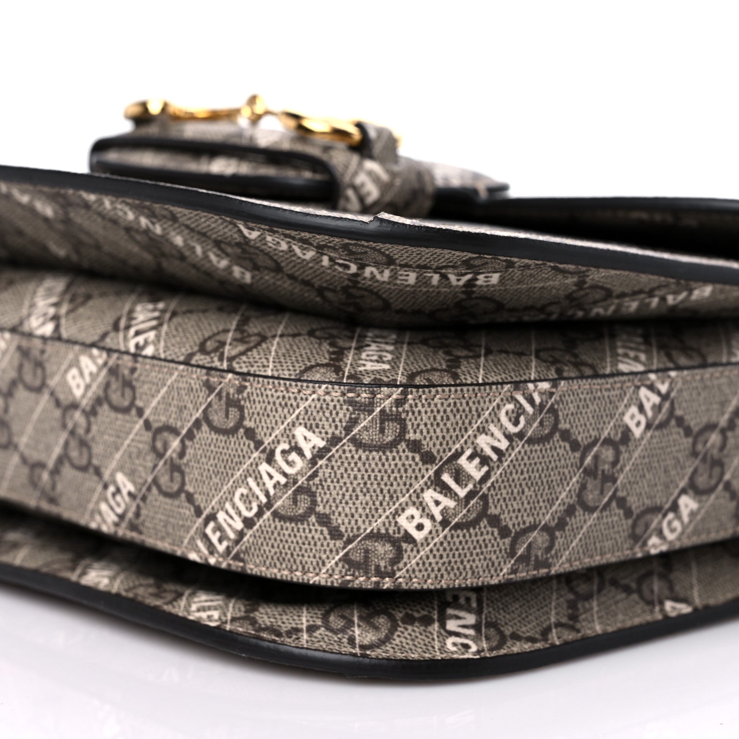 Gucci X BALENCIAGA GG Supreme Monogram Logo Print Horsebit 1955 Shoulder Bag Beige Ebony 9 of 10