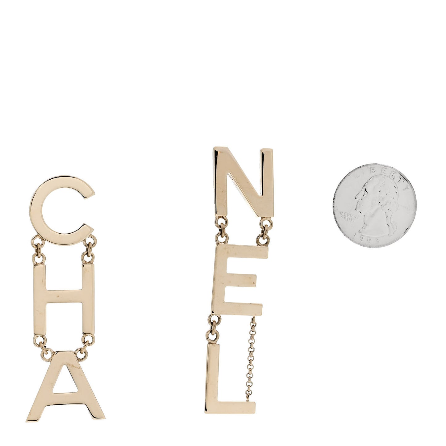 Metal Cha-Nel Logo Drop Earrings Gold