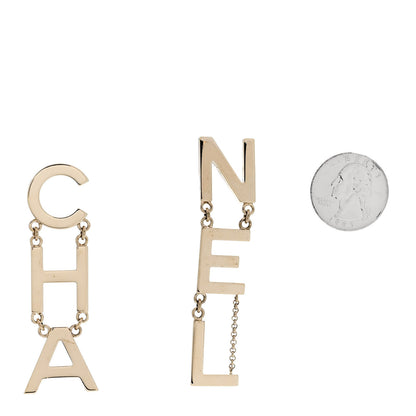 Chanel Metal Cha-Nel Logo Drop Earrings Gold 2 of 6