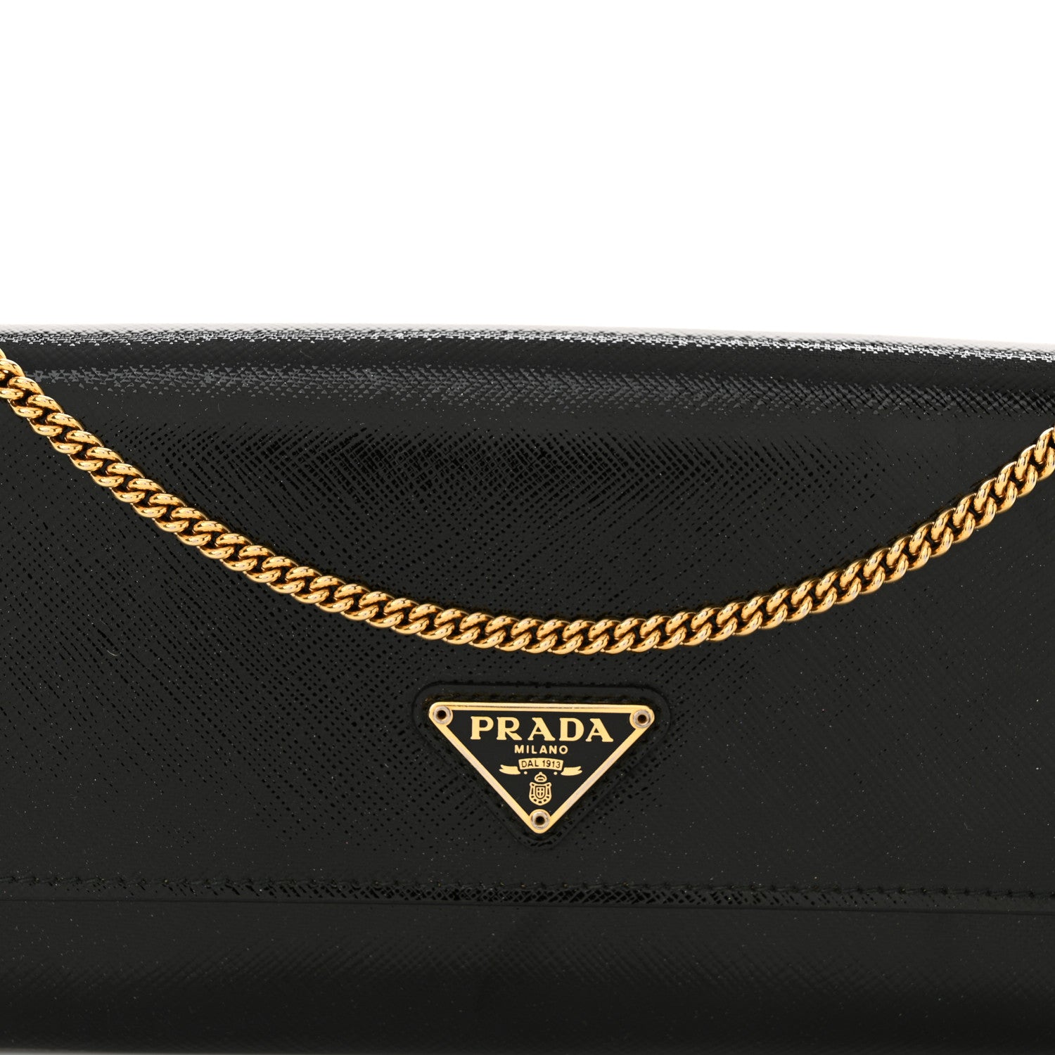 Prada Saffiano Vernice Triangle Chain Wallet Black 7 of 11