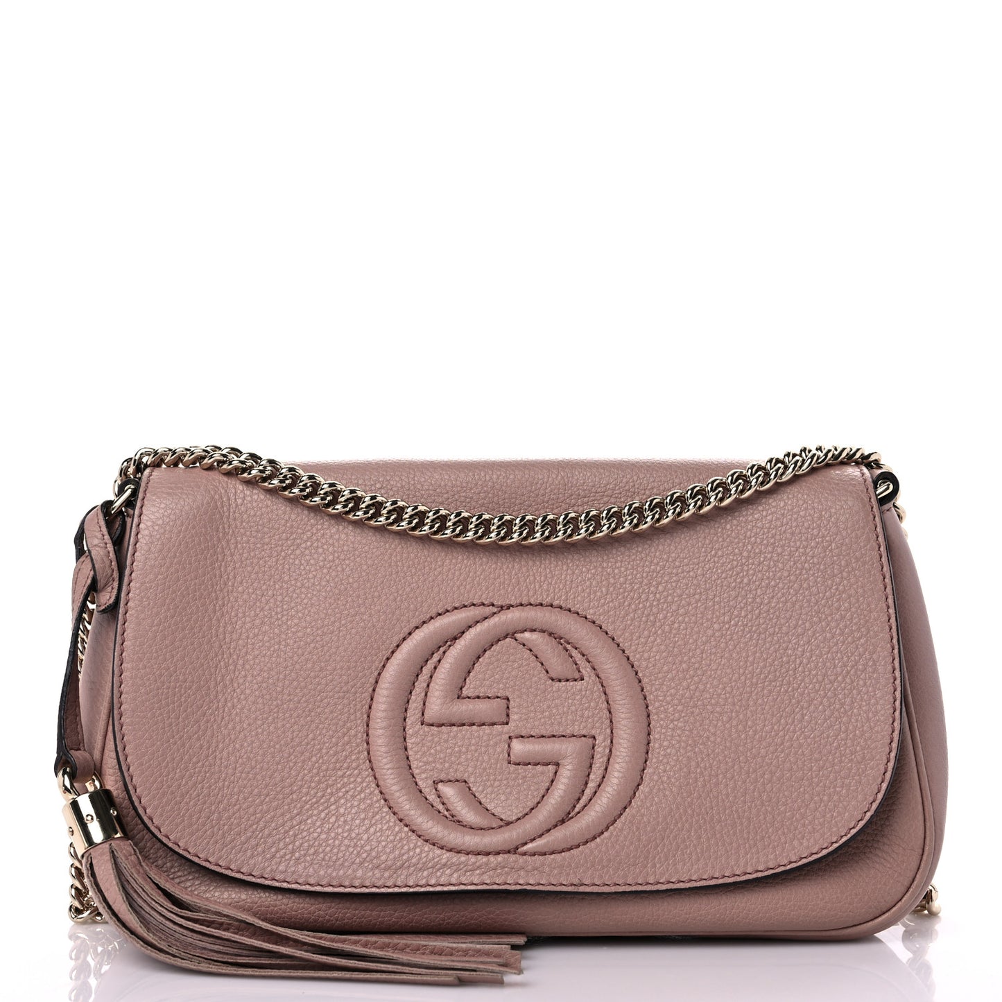 Pebbled Calfskin Medium Soho Flap Crossbody Pale Pink