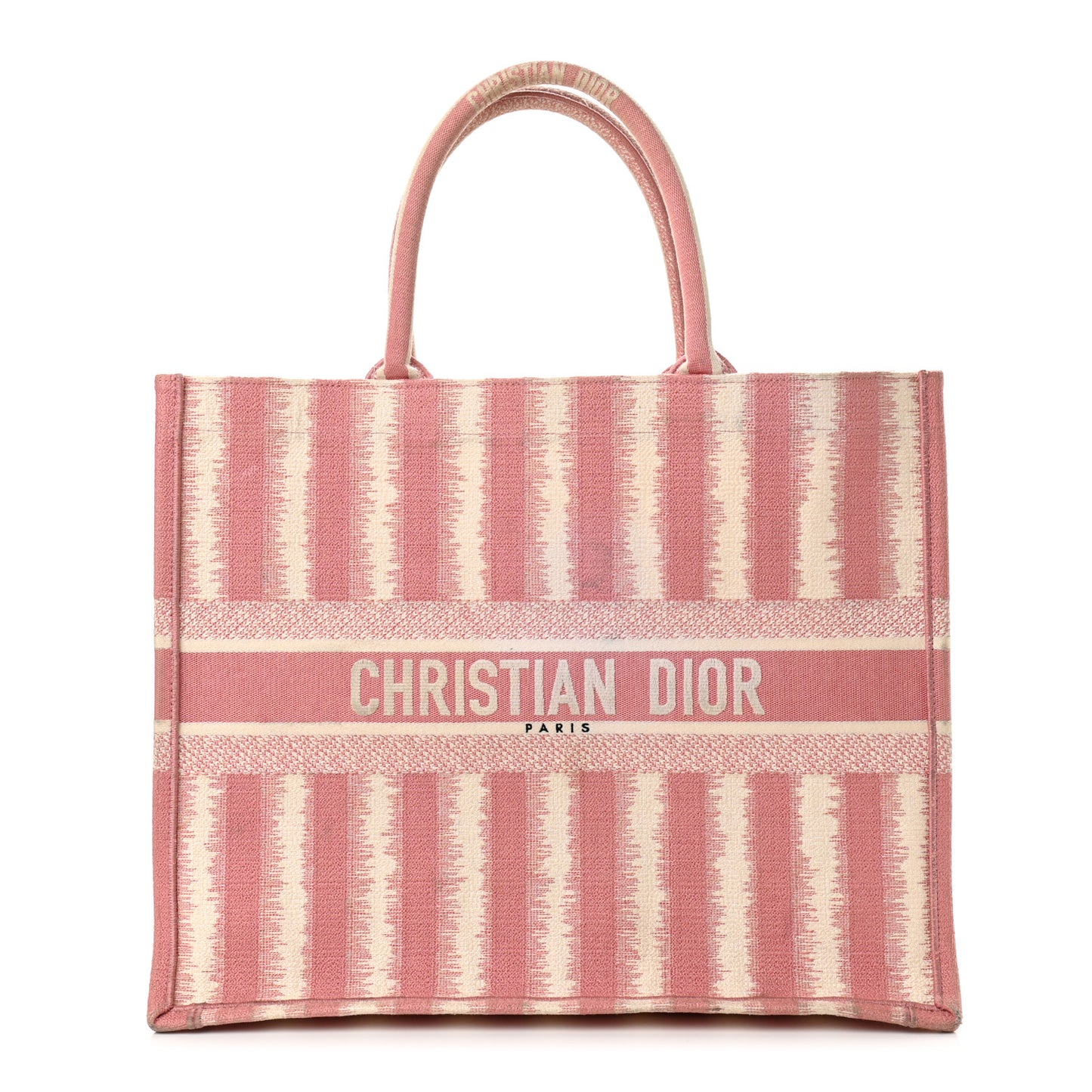 Canvas Embroidered Large Striped Book Tote Pink