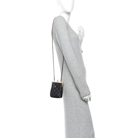 Lambskin Plexi Quilted CC Evening Clutch With Chain Black