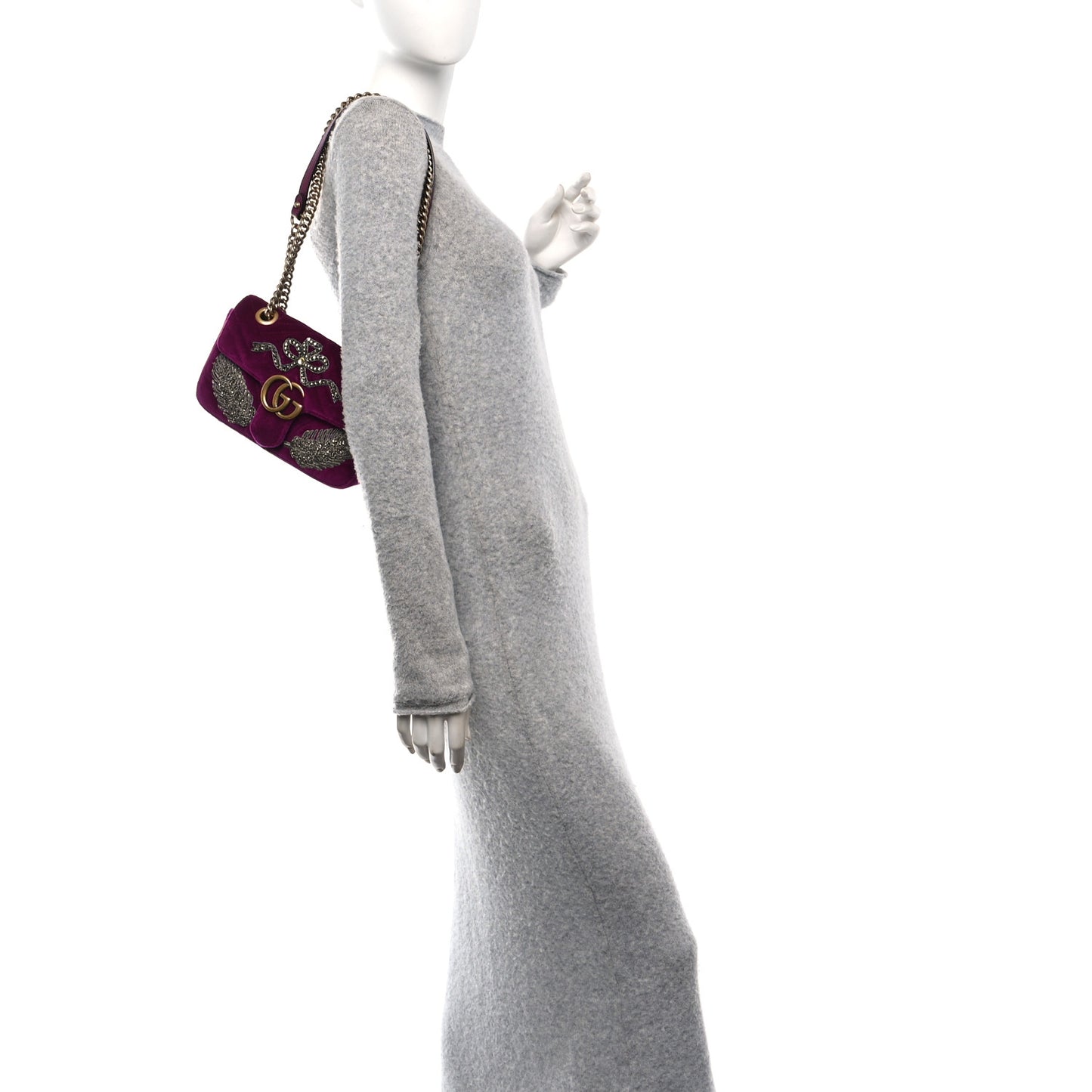 Velvet Matelasse Embroidered Mini GG Marmont Shoulder Bag Bordeaux