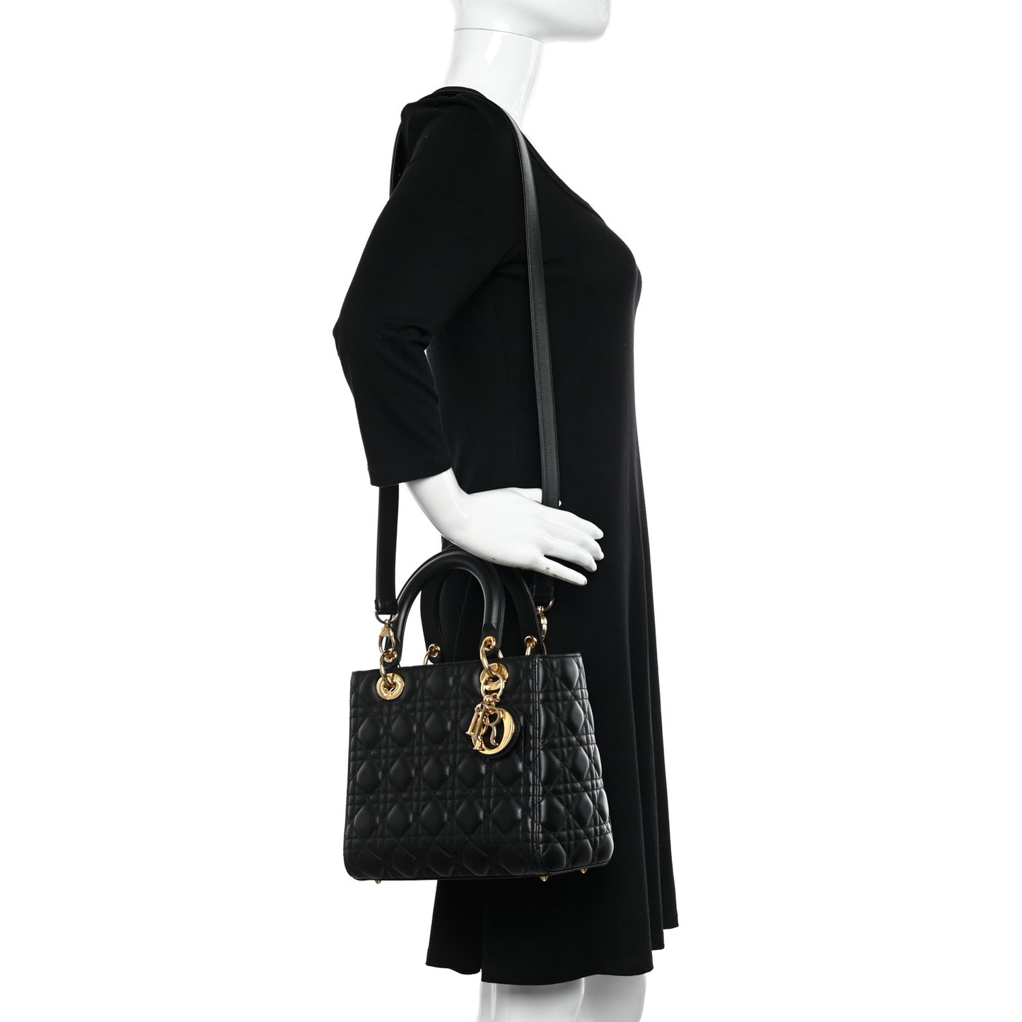 Lambskin Cannage Medium Lady Dior Black