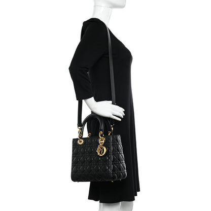 Christian Dior Lambskin Cannage Medium Lady Dior Black 2 of 12