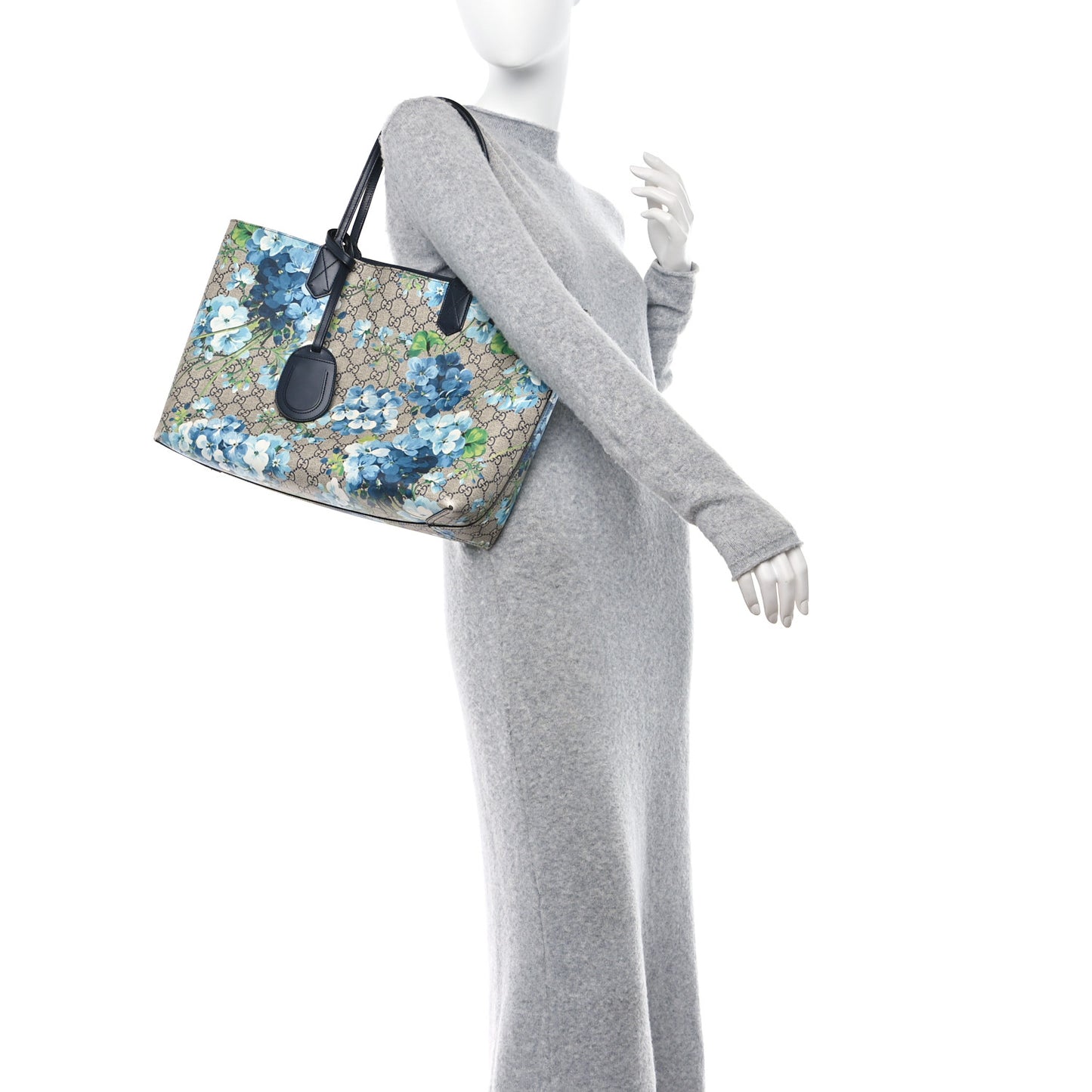GG Supreme Monogram Blooms Medium Reversible Tote Beige Blue Navy
