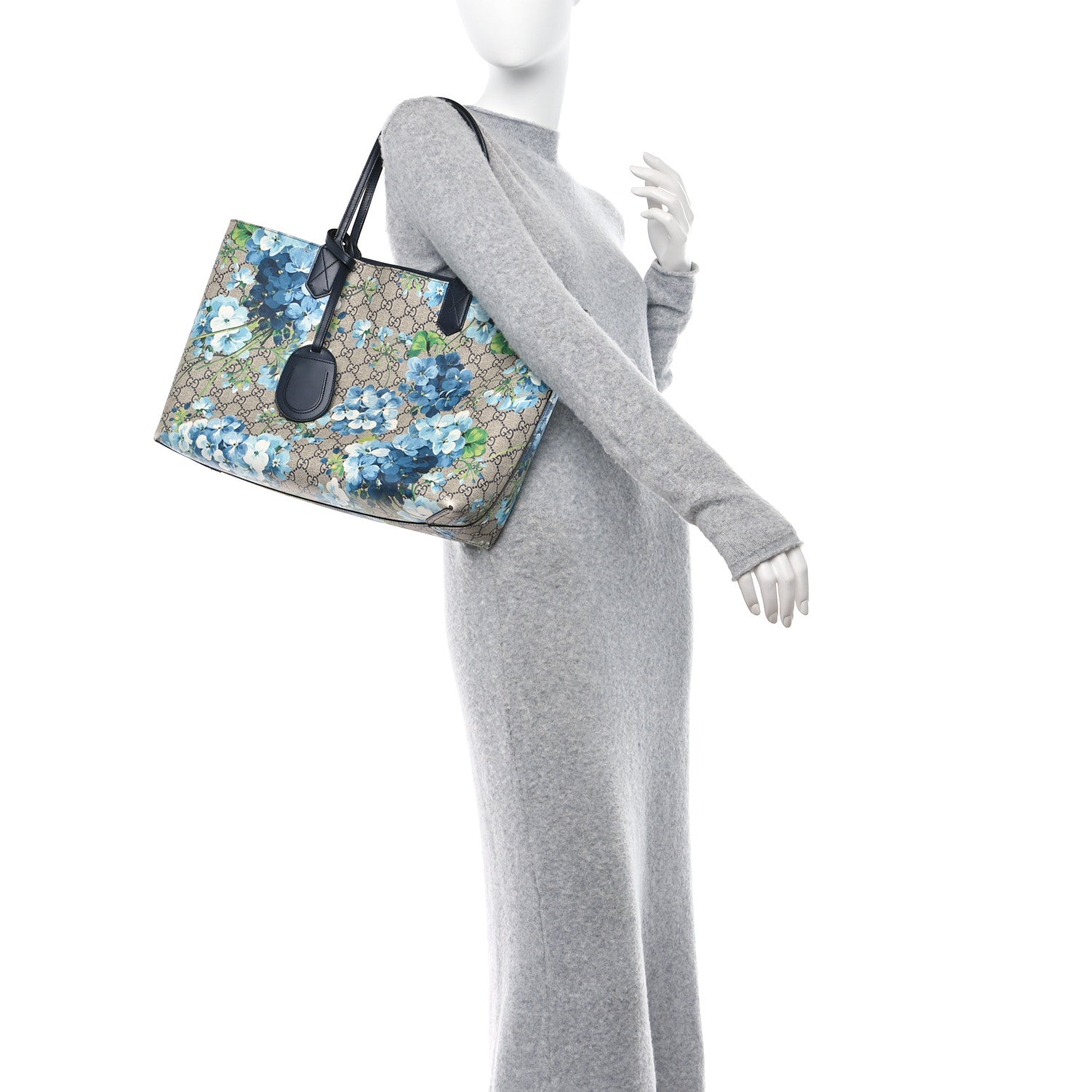 Gucci GG Supreme Monogram Blooms Medium Reversible Tote Beige Blue Navy 2 of 24