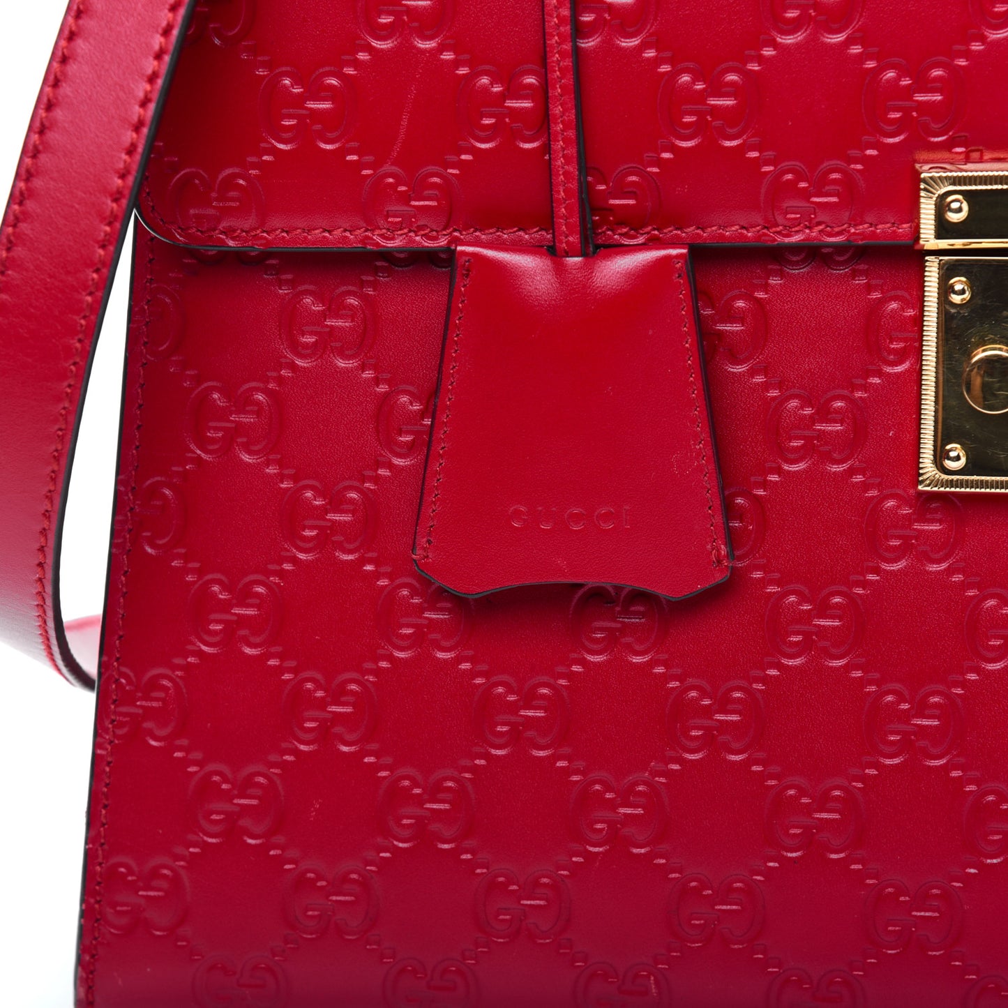 Guccissima Signature Medium Padlock Top Handle Bag Hibiscus Red