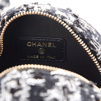 Chanel Tweed Quilted 19 Round Clutch With Chain Black White 7 of 9