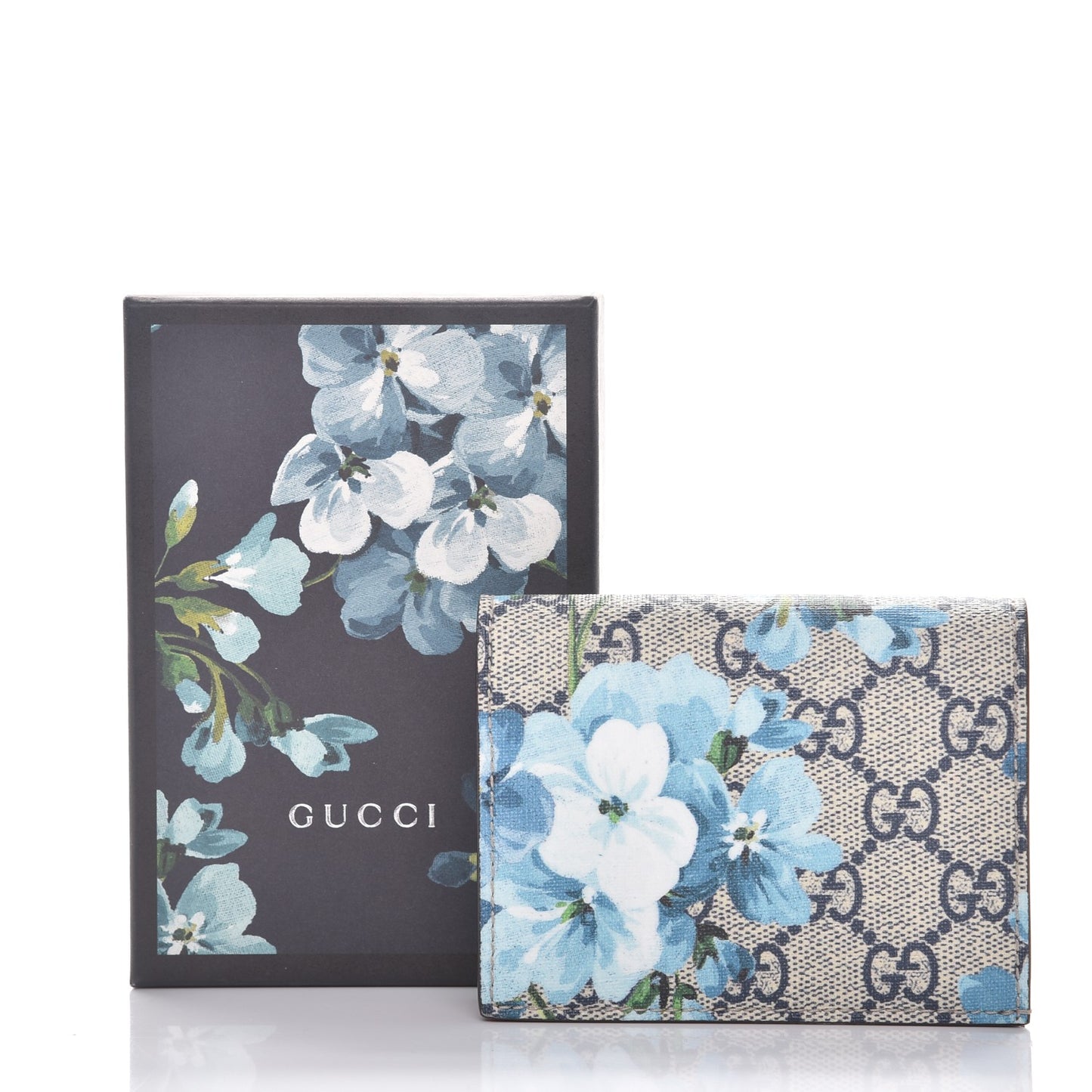 GG Supreme Monogram Blooms Card Case Beige Blue Navy Hibiscus Red