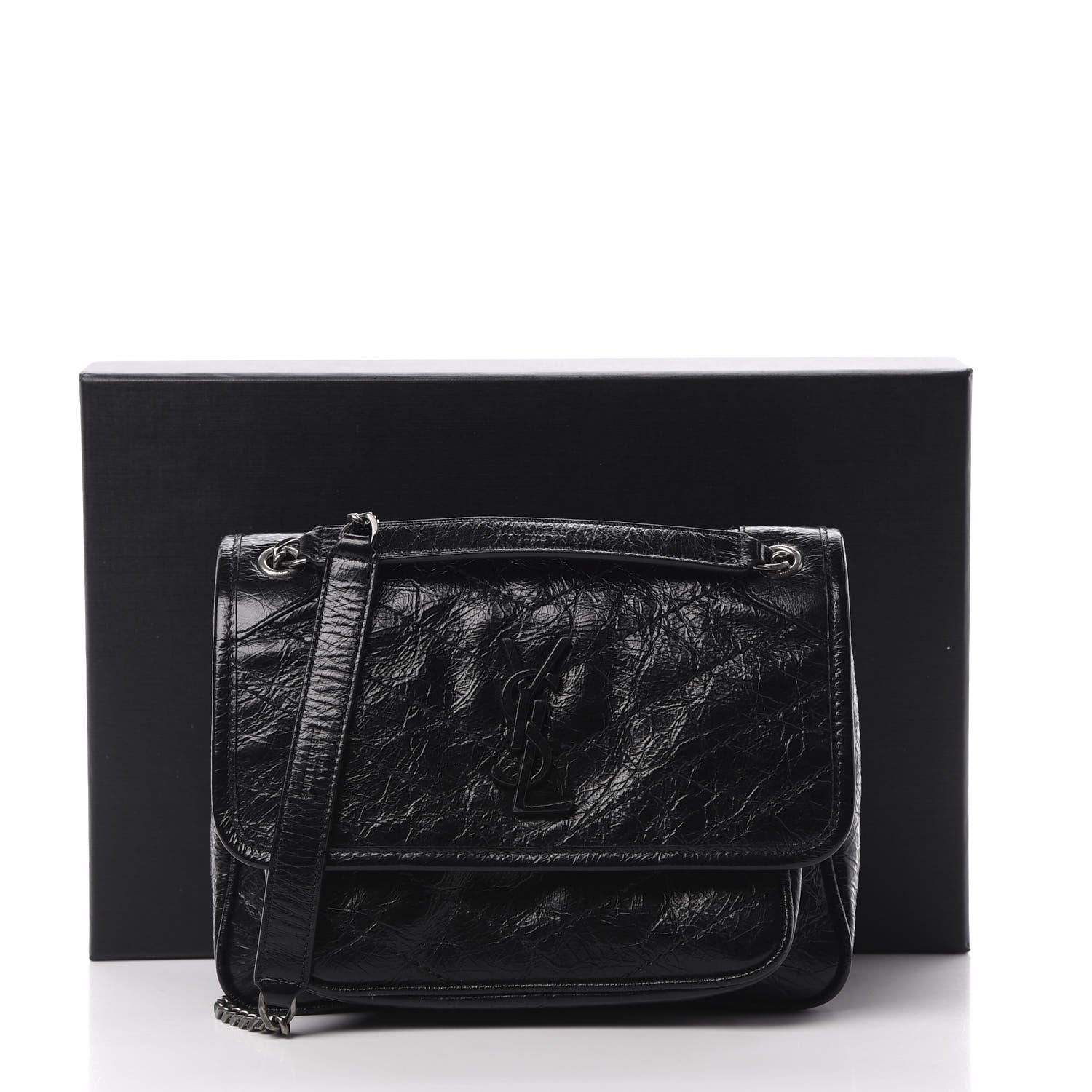 Saint Laurent Crinkled Calfskin Matelasse Monogram Baby Niki Chain Satchel Black 11 of 11