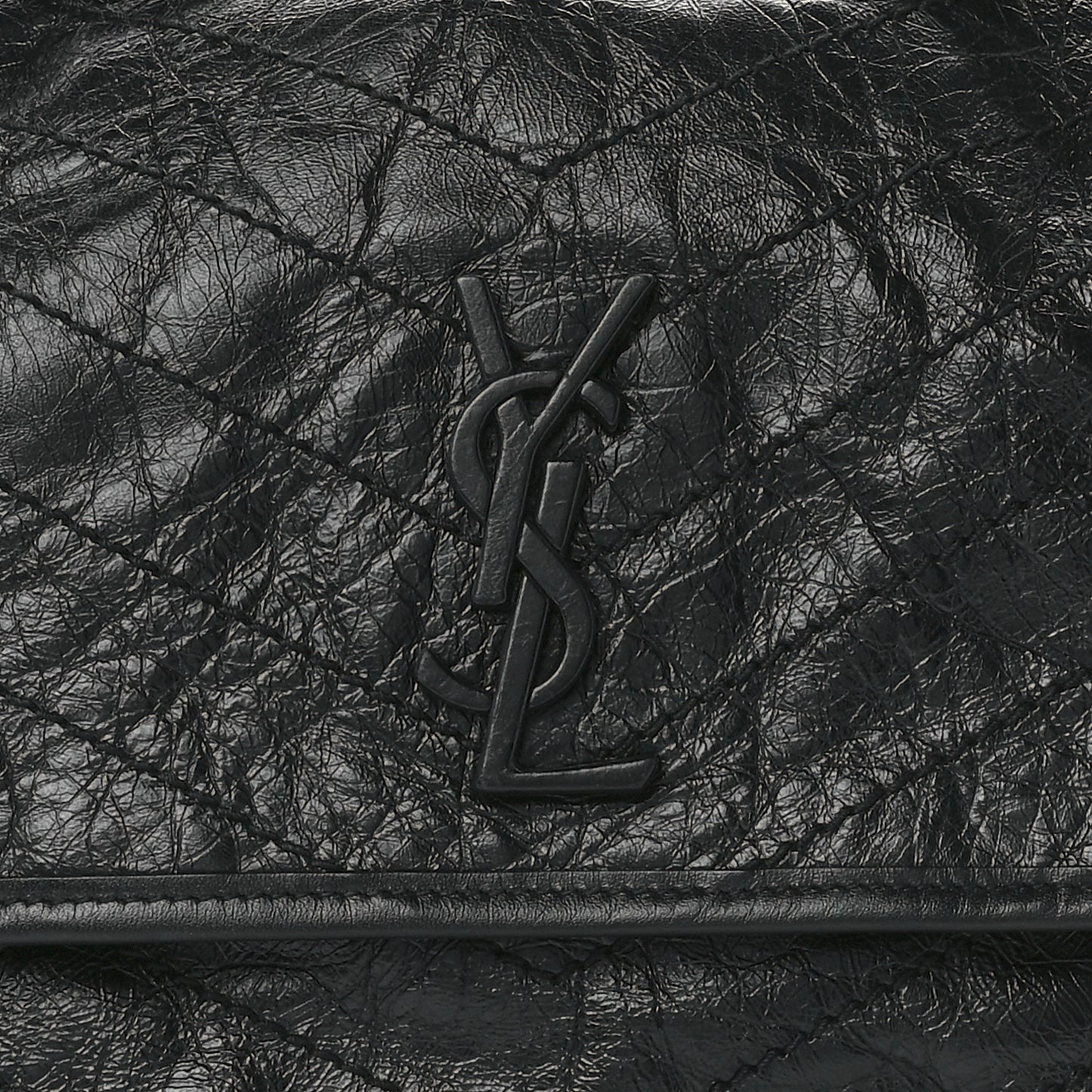 Crinkled Calfskin Matelasse Monogram Large Niki Chain Satchel Black