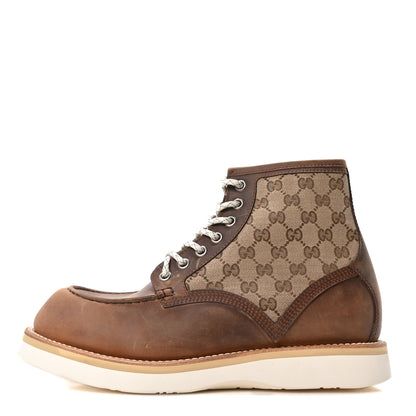 Gucci Garrett Calfskin Monogram Mens Ala Boots 12 Beige Ebony Cuir 1 of 9