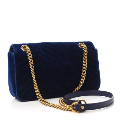 Gucci Velvet Matelasse Small GG Marmont Shoulder Bag Cobalt Blue 3 of 10