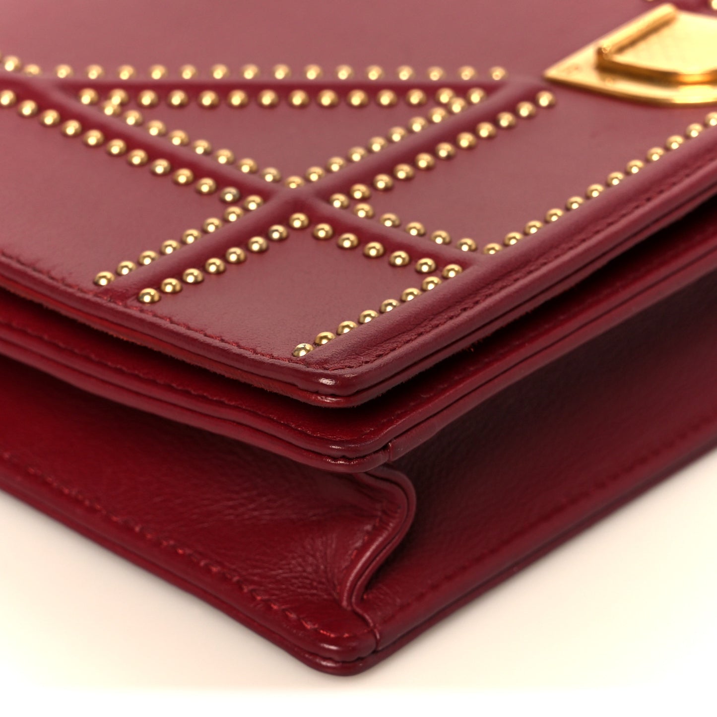 Calfskin Studded Diorama Wallet On Chain Burgundy