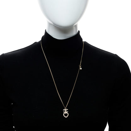 Chanel Crystal Pearl CC Heart Drop Chain Necklace Gold 2 of 5