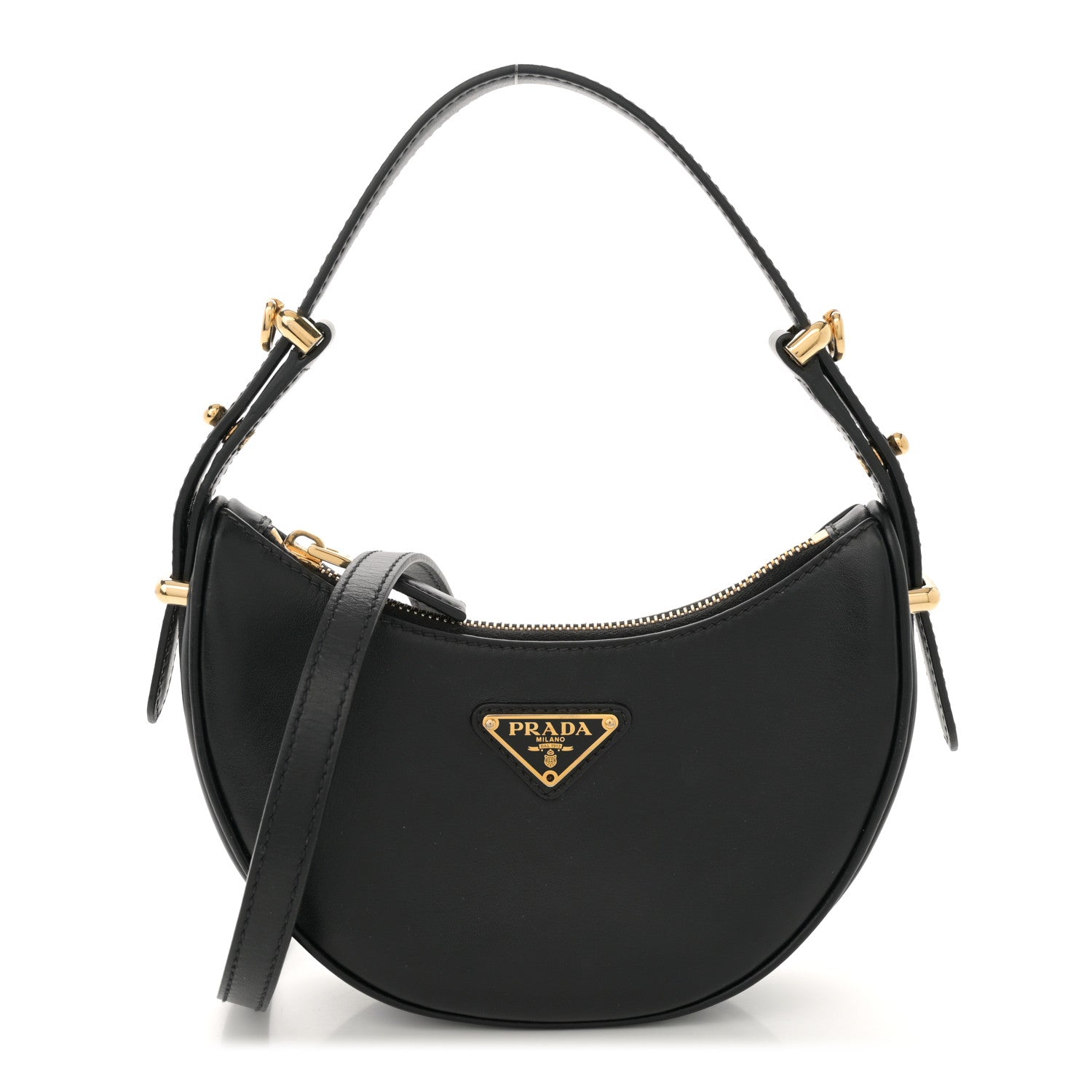 Prada Soft Calfskin Arque Shoulder Bag Black 1 of 10